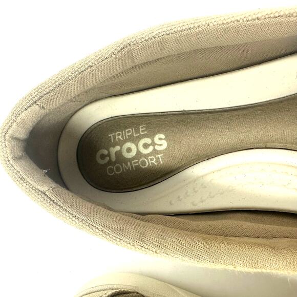 Crocs Size 6 Khaki Canvas Triple Comfort Flat Slip On Walking Workwear Boat Shoe - Picture 7 of 7
